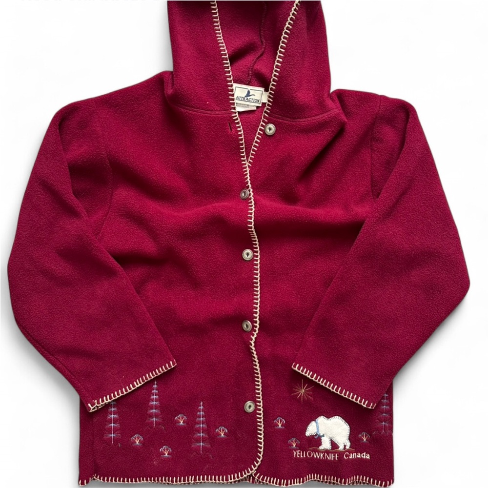 Vintage Attractions Red Hooded Cardigan with Embroidery